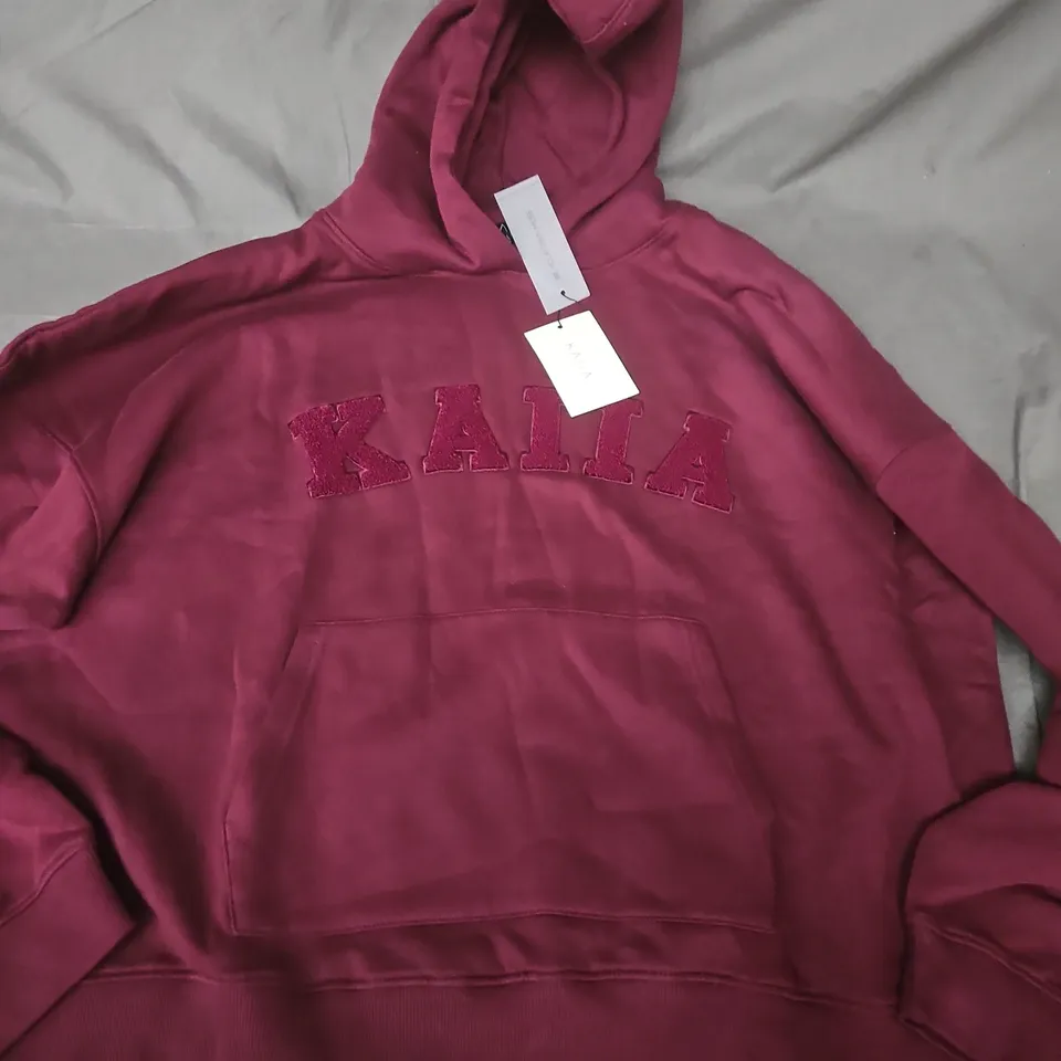 KAILA SLOGAN OVERSIZED HOODIE – DEEP BURGUNDY, UK 16