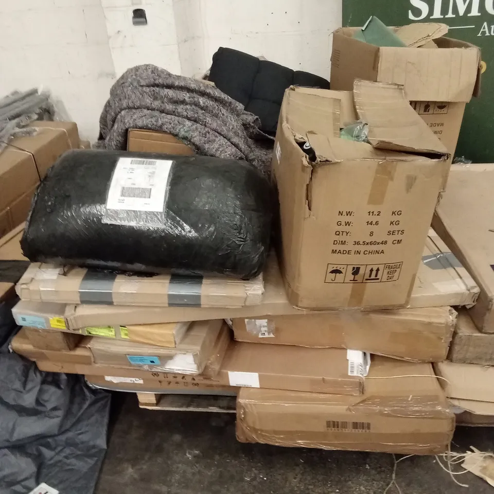 PALLET OF ASSORTED INCOMPLETE FURNITURE PARTS AND PIECES 