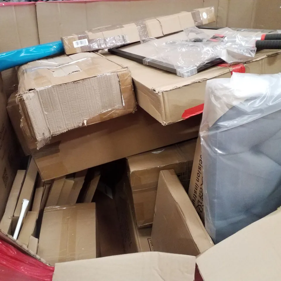 PALLET CONTAINING ASSORTED PRODUCTS INCLUDING TOILET SAFETY RAILS, BALANCE BIKE, DOUBLE SIDED MAGNETIC WHITE BOARD & DOG CAGE