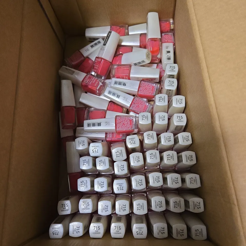 BOX OF APPROX 50 ISADORA WONDER NAIL WIDE BRUSH VARNISHES IN 715 PINK LEMONADE