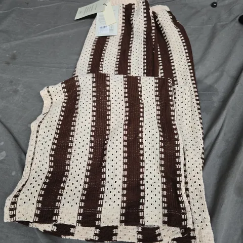 STRIPED CROCHET THROW BLANKET – BROWN AND CREAM