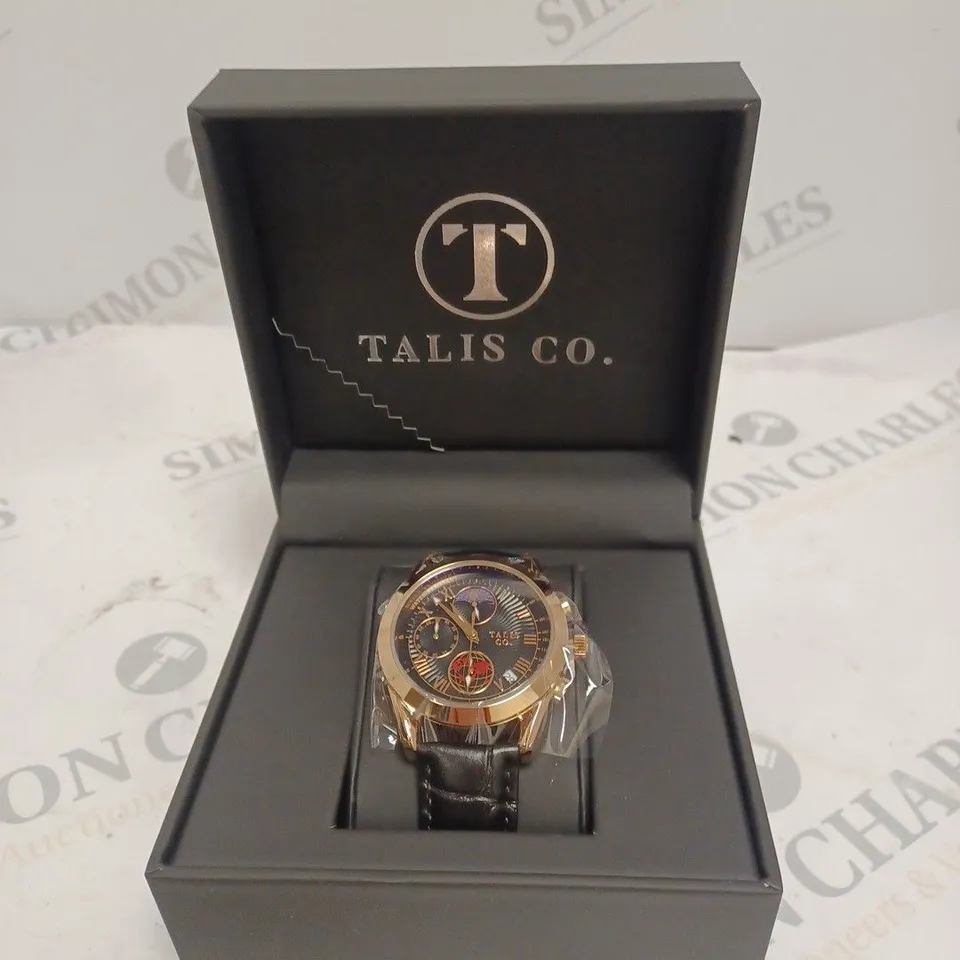 MENS TALIS CO 7120 CHRONOGRAPH WATCH – MOON PHASE MOVEMENT – GENUINE LEATHER STRAP 