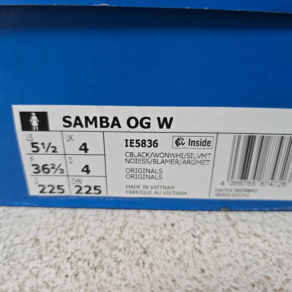 BOXED PAIR OF ADIDAS SAMBA OG W WOMEN'S TRAINERS – UK SIZE 4
