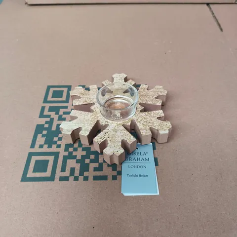 GISELA GRAHAM LONDON - TEALIGHT HOLDER – SNOWFLAKE/STAR SHAPED WOODEN FRAME WITH GLASS CUP (BOX OF APPROX 12)
