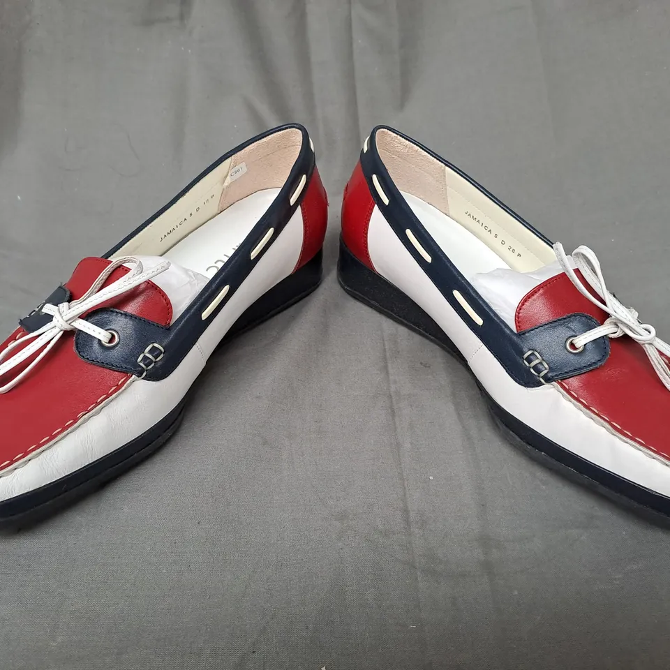 BOXED PAIR OF VAN DAL JAMAICA SHOES IN RED/WHITE/NAVY SIZE 5
