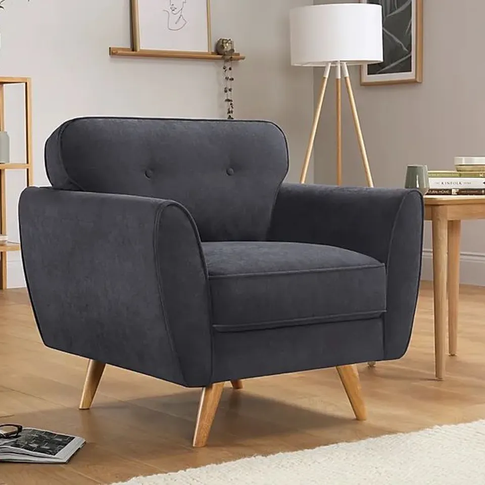 BOXED HARLOW SLATE GREY PLUSH FABRIC ARM CHAIR (1 BOX)