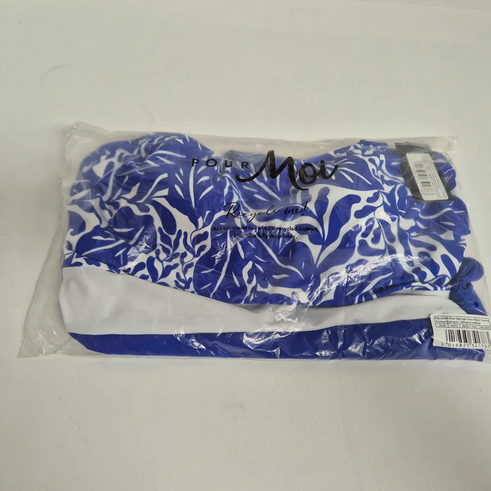 BAGGED POUR MOI PALM SPRINGS COLOUR BLOCK CONTROL SWIMSUIT IN BLUE/WHITE - UK 18