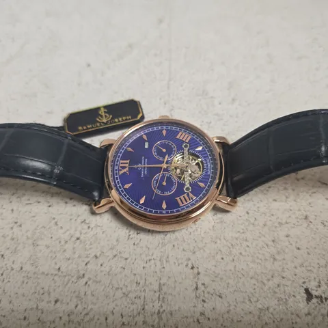 SAMUEL JOSEPH AUTOMATOIC LIMITED WATCH IN ROSE GOLD/BLUE