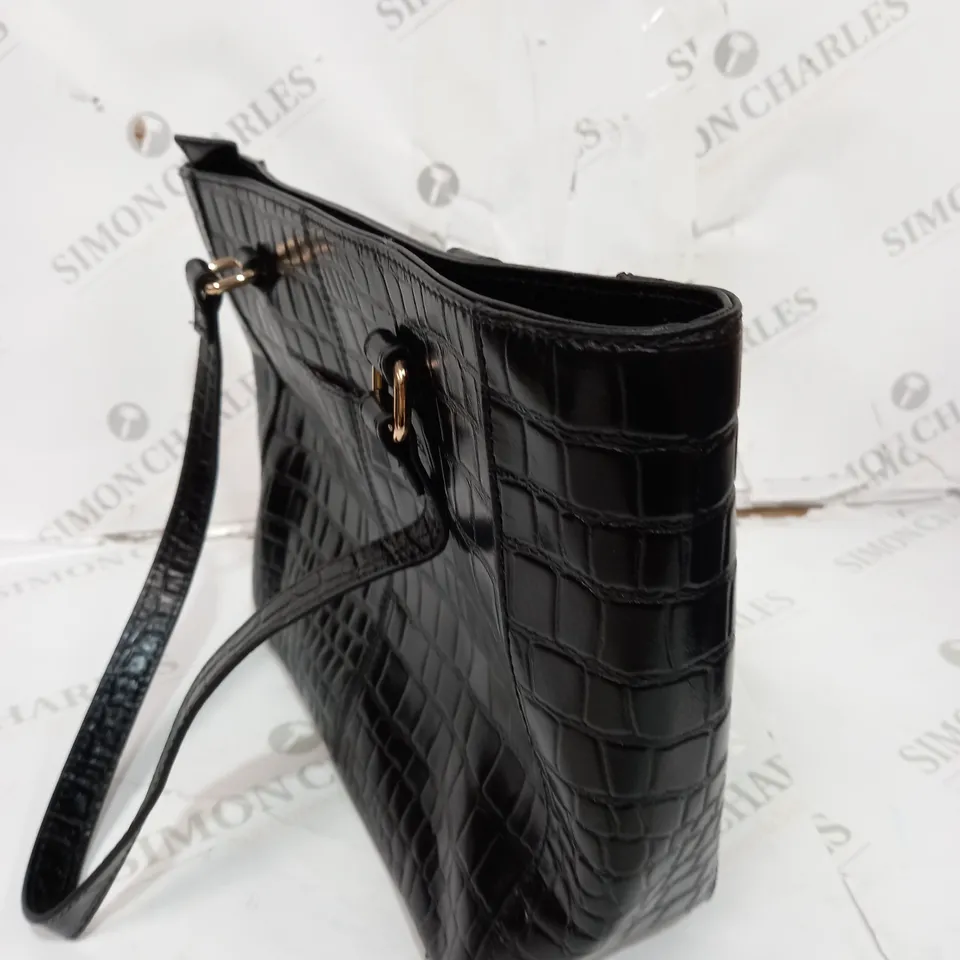 LEATHER CROCODILE PRINT SHOPPER BAG BLACK