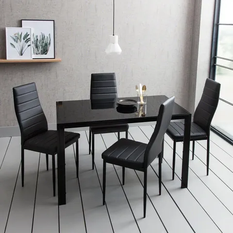 BOXED LAURA JAMES DINING SET - ANYA 120CM RECTANGULAR DINING TABLE, ANYA DINING CHAIRS (SET OF 4) - BLACK (2 BOXES)