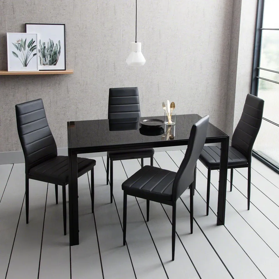 BOXED LAURA JAMES DINING SET - ANYA 120CM RECTANGULAR DINING TABLE, ANYA DINING CHAIRS (SET OF 4) - BLACK (2 BOXES)