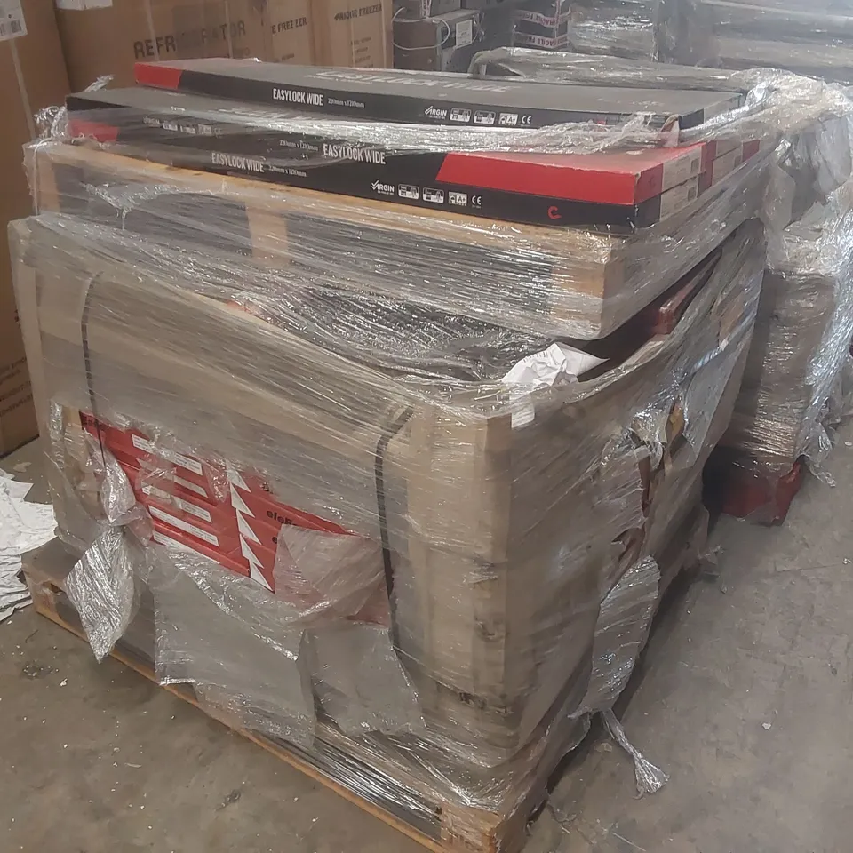 PALLET CONTAINING A VERY LARGE QUANTITY OF ASSORTED VINYL FLOORING INCLUDING: ELEEASE LIMESTONE, CONTESSE EASYLOCK WIDE GOLDEN OAK ACRYLIC ECT