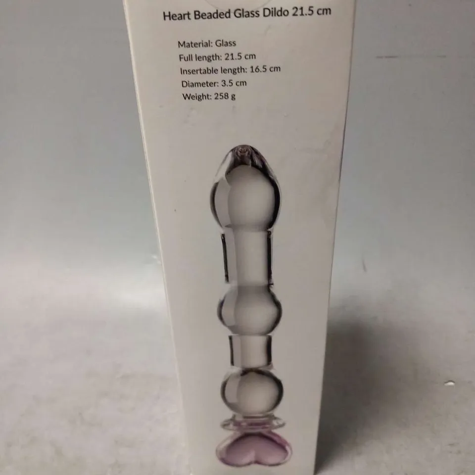 BOXED BASEKS HEART BEADED GLASS DILDO 21.5CM