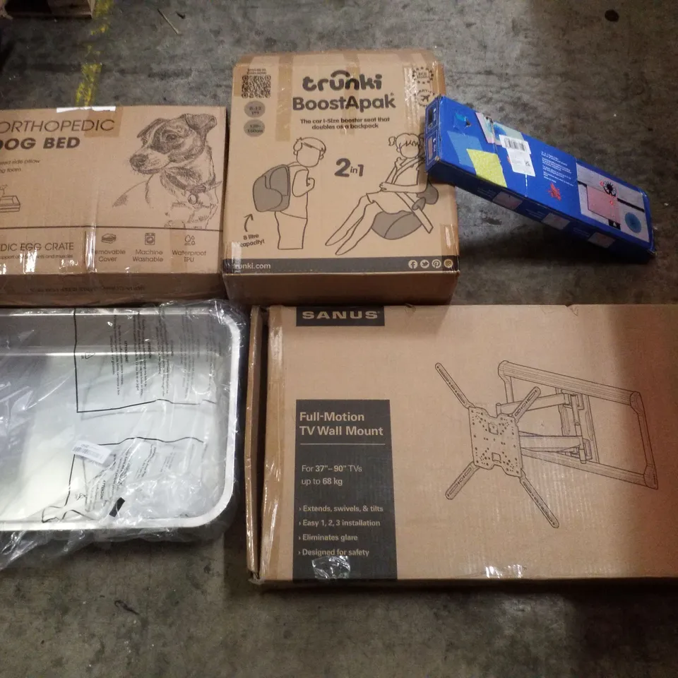 PALLET CONTAINING ASSORTED PRODUCTS INCLUDING ORTHOPEDIC DOG BED, TRUNKI BACKPACK/CAR, CAT LITTER BOX, FULL-MOTION TV WALL MOUNT & 12-IN-1 PAPER CUTTER