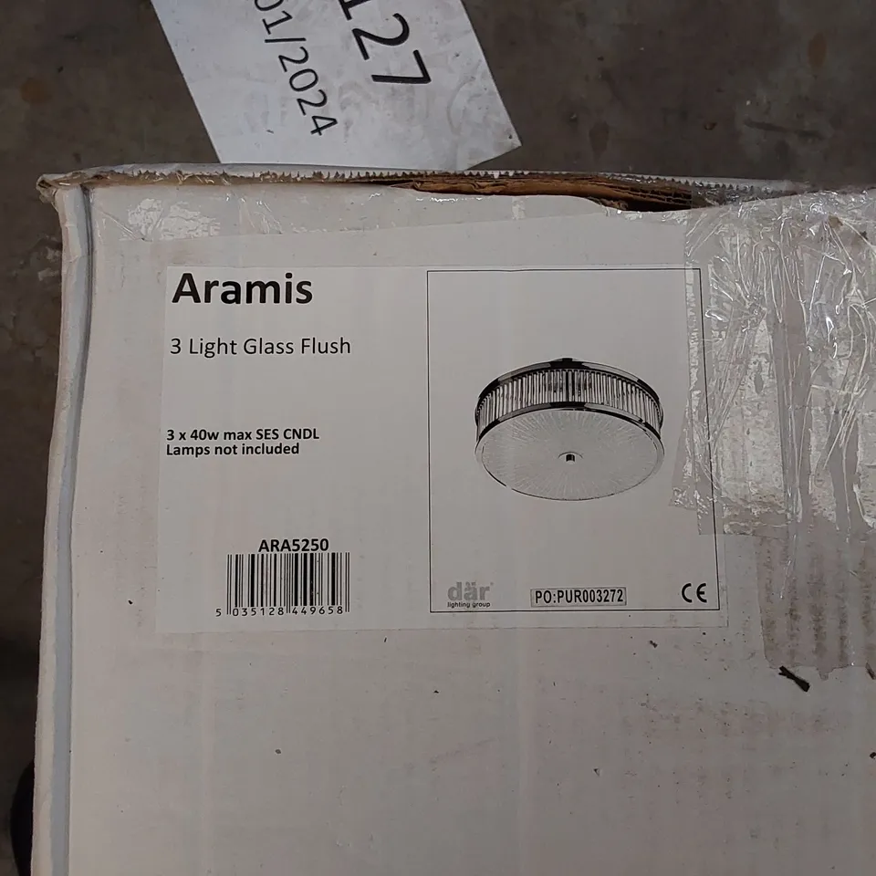 BOXED ARAMIS 3 LIGHT GLASS FLUSH CEILING LIGHT (1 BOX)