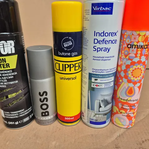 APPROXIMATELY 15 ASSORTED AEROSOLS TO INCLUDE HUGO BOSS , AMIKA AND INDOREX DEFENCE SPRAY