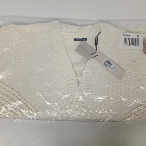 BAGGED ROMAN EDGE TO EDGE KNITTED CARDIGAN IN IVORY SIZE 16