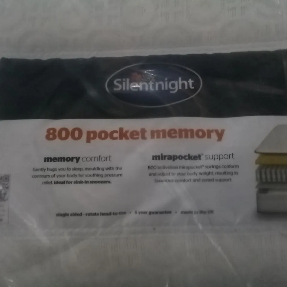 QUALITY BAGGED SILENTNIGHT POCKET MEMORY 800 SMALL DOUBLE 4FT MATTRESS