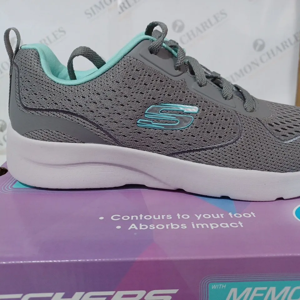 BOXED GREY SKETCHERS TRAINING SHOES SIZE 7 