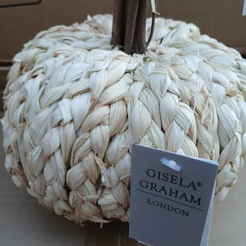 FOUR GISELLA GRAHAM LONDON WOVEN NATURAL PUMPKIN ORNAMENT