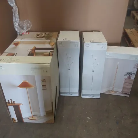 PALLET CONTAINING A VERY LARGE QUANTITY OF ASSORTED DESIGNER LIGHTING PRODUCTS INCLUDING: PHUKET FLOOR LAMP, PORTIA FLOOR LAMPS, ELSIE FLOOR LAMP ECT