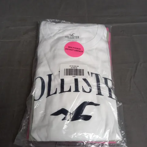 HOLLISTER COTTON TSHIRT MULTIPACK IN WHITE/GREEN/PINK SIZE L
