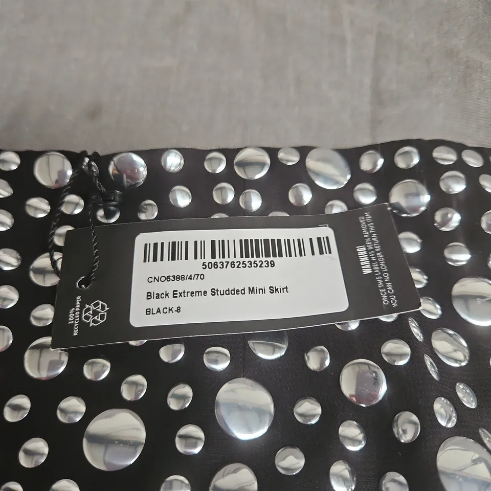 PRETTY LITTLE THING BLACK STUDDED SKIRT SIZE 8 WITH TAGS