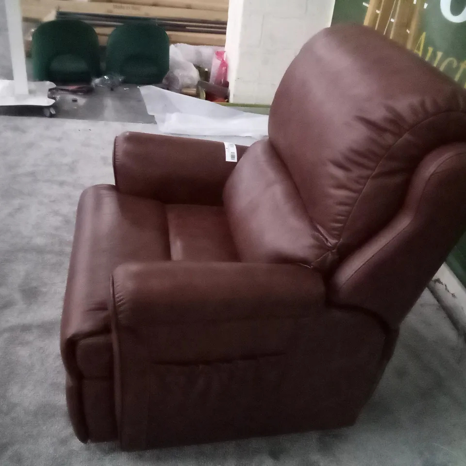 QUALITY DESIGNER ELECTRIC RECLINER ARMCHAIR - BROWN LEATHER
