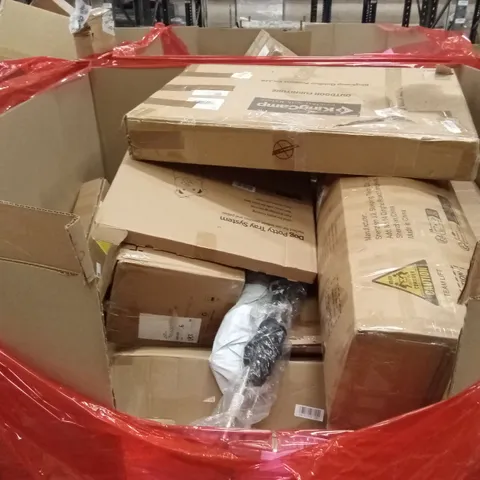 PALLET OF ASSORTED HOUSEHOLD GOODS AND PRODUCTS TO INCLUDE; DOG POTTY TRAY, WALKING AID, BOXED FURNITURE ETC