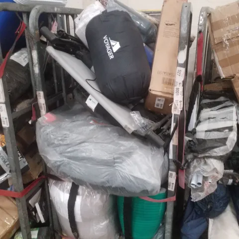 CAGE CONTAINING ASSORTED PRODUCTS INCLUDING PLANT POT, EGG COOKER, COOLER BOX & GREY FOLDING CHAIR