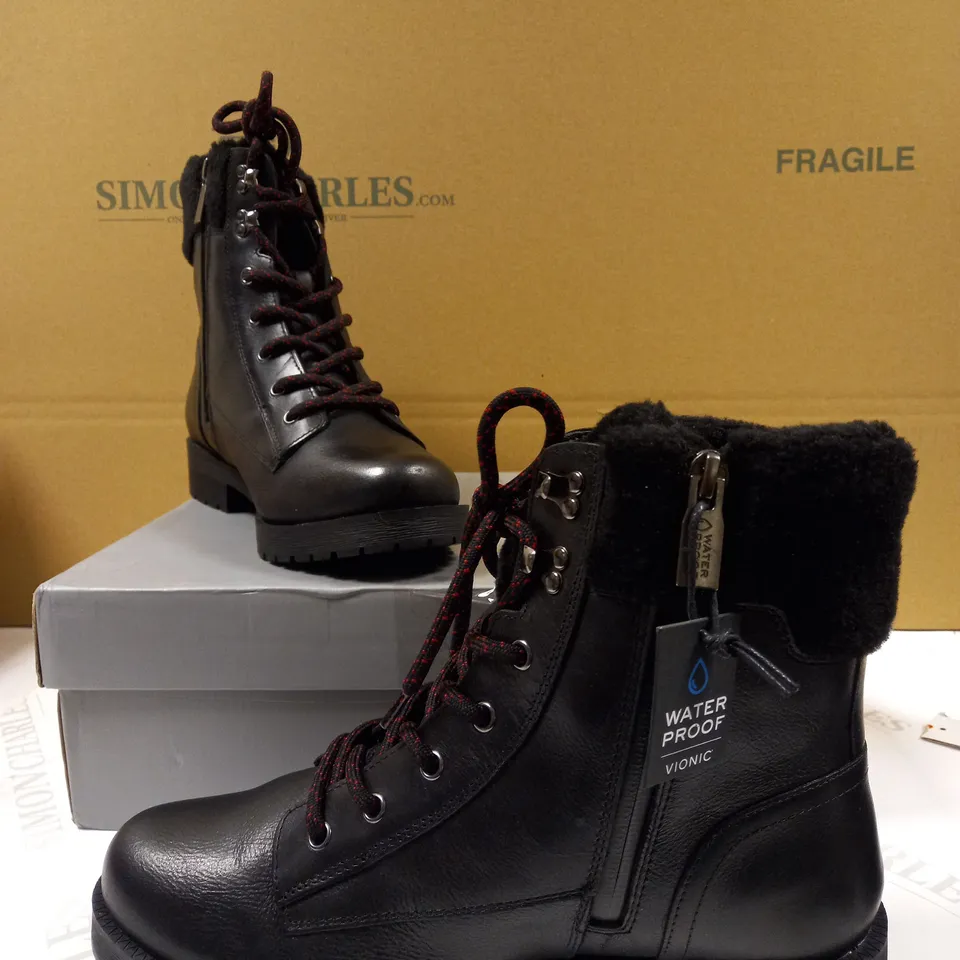 VIONIC ZOEY LEATHER ANKLE BOOT BLACK UK 6