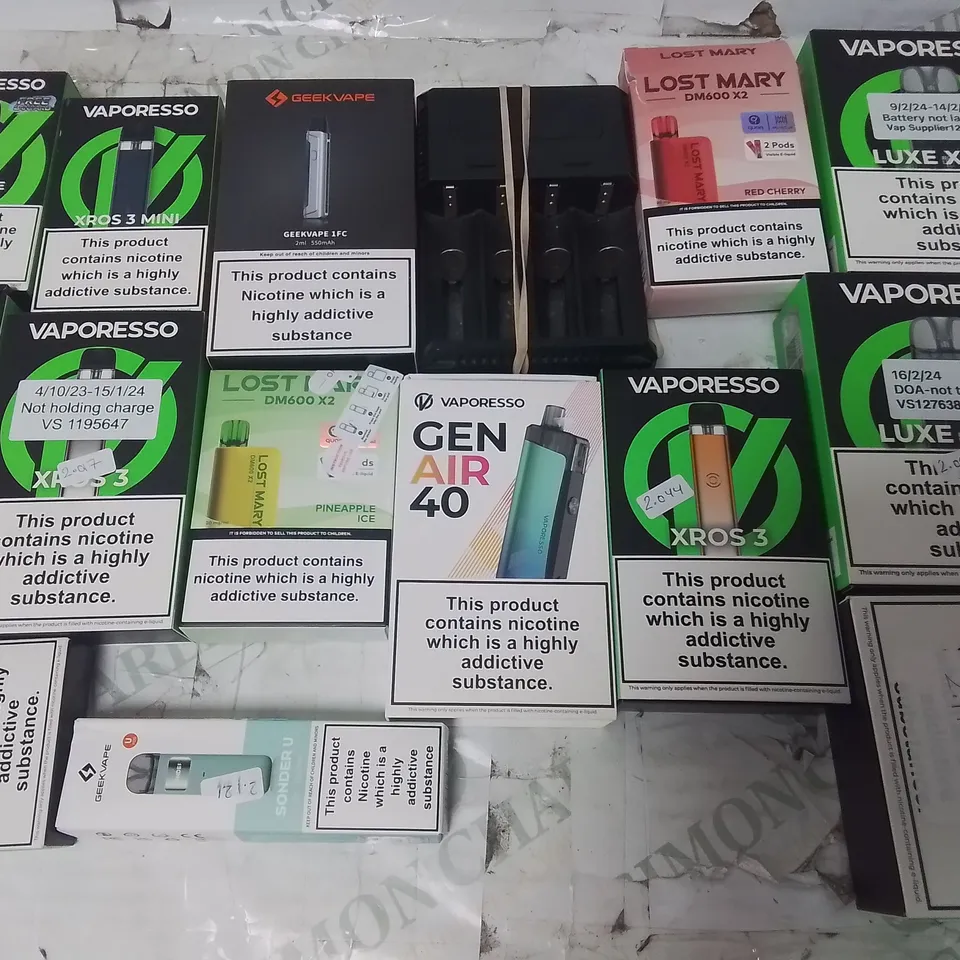 LOT OF ASSORTED E-CIGS AND PARTS TO INCLUDE VAPORESSO, OXVA AND ASPIRE