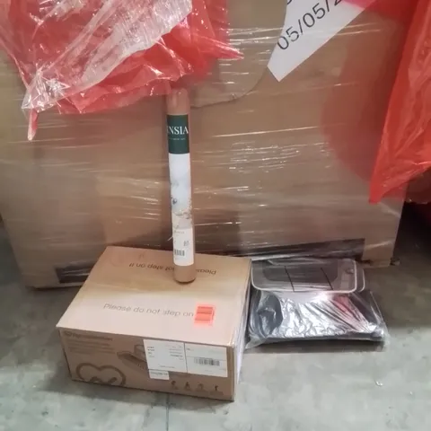 PALLET OF ASSORTED HOUSEHOLD GOODS AND PRODUCTS TO INCLUDE;BACKPACK,UNDER DESK ELLIPTICAL TRAINER,ROLLED CANVAS 