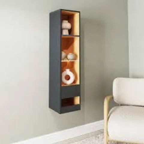 BOXED GFW LEON SINGLE DRAWER 4 SHELF ANTHRACITE AND OAK TALL BOOKCASE (1 BOX)