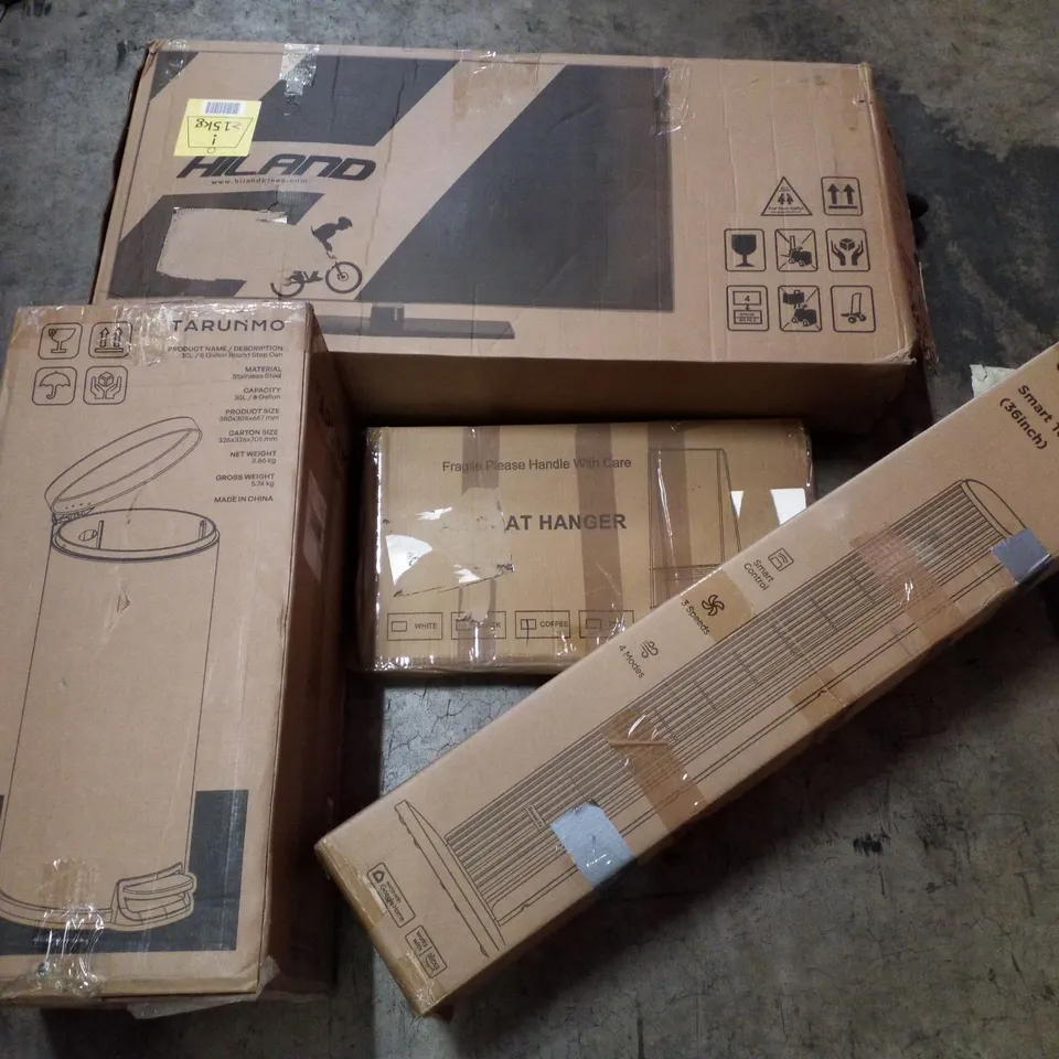 PALLET CONTAINING ASSORTED PRODUCTS INCLUDING SMART TOWER FAN 36", 30L ROUND STEP BIN, COAT HANGER & BIKE