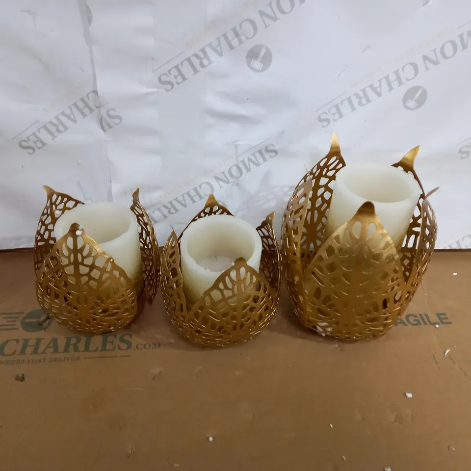 ALISON CORK SET OF CANDLE HOLDERS WITH LED CANDLES GOLD 