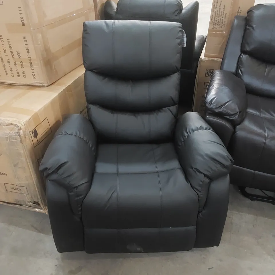 DESIGNER BLACK FAUX LEATHER MANUAL RECLINER CHAIR 