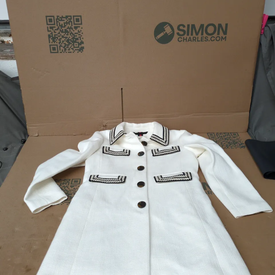 BODEN WHITE COAT WITH BLACK TRIM, UK 12