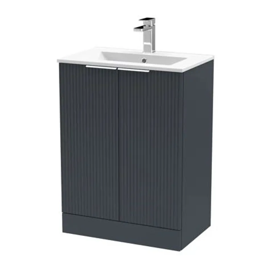 BOXED FLUTED 600MM FREE-STANDING SINGLE VANITY UNIT - ANTHRACITE (2 BOXES)