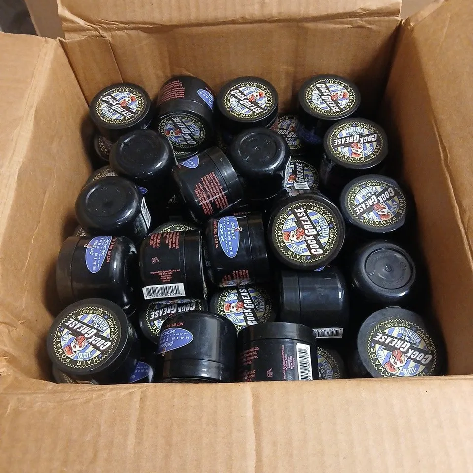 BOX OF APPROXIMATELY 90 X COCK GREASE XXTRA HARD HAIR POMADE WATER TYPE 50G