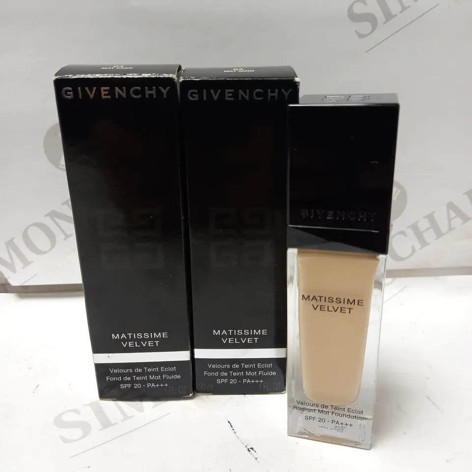 LOT OF 2 X 30ML GIVENCHY MATISSIME VELVET RADIANT MAT FLUID FOUNDATION - 03 MAT SAND 