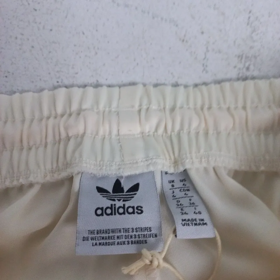 ADIDAS SATIN TRACK PANTS – CREAM WITH 3 STRIPES, UK 8