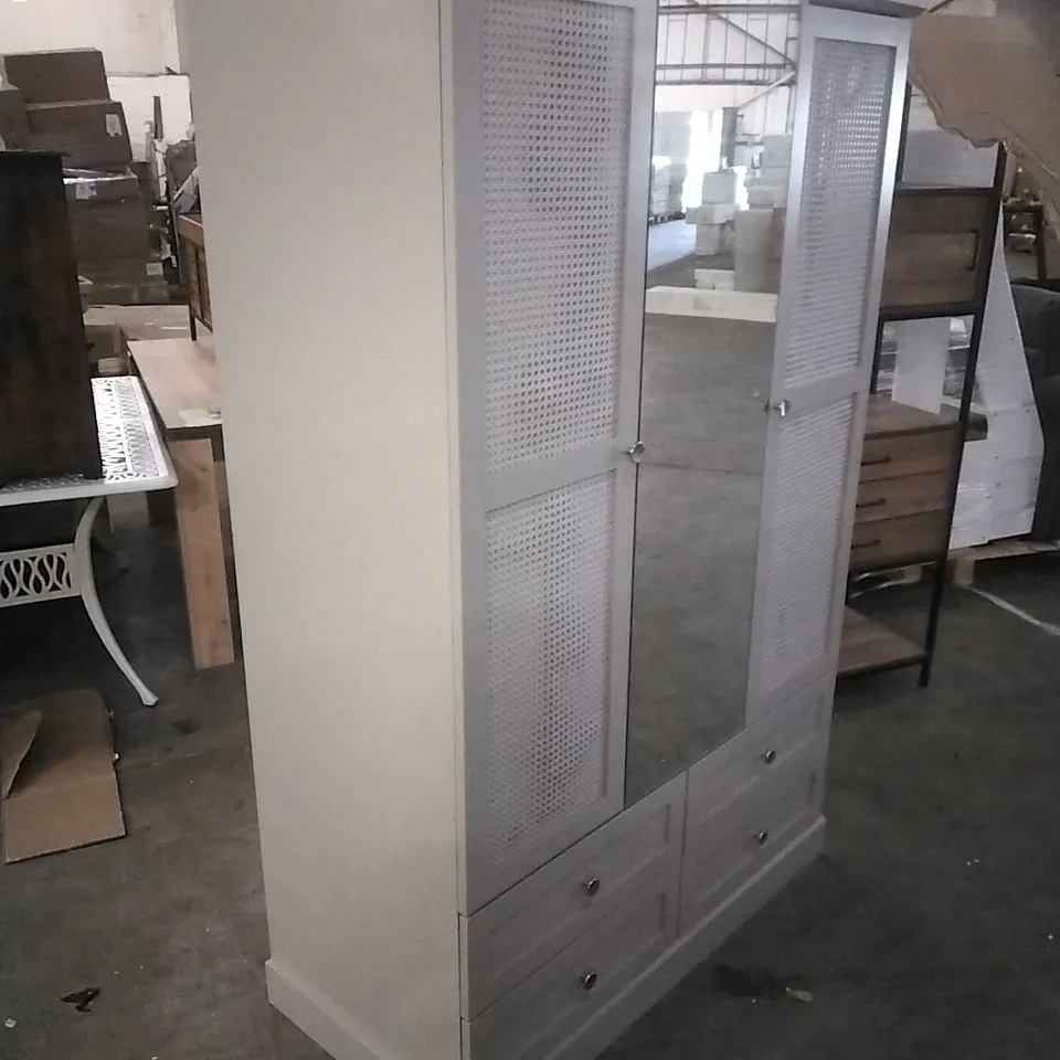 KATALINA 3 DOOR 4 DRAWER WARDROBE WITH MIRROR IN LIGHT GREY