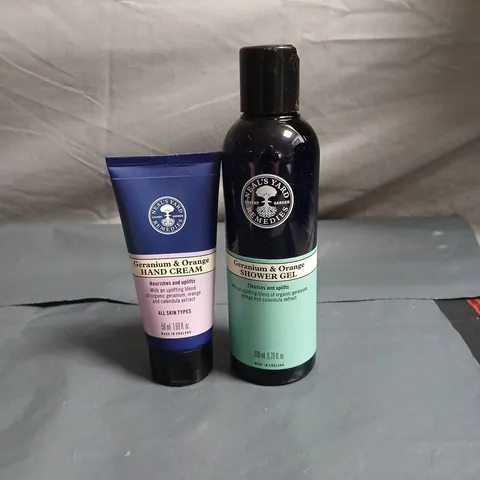 NEALS YARD REMEDIES GERANIUM AND ORANGE SET, SHOWER GEL 200ML AND HAND CREAM 50ML