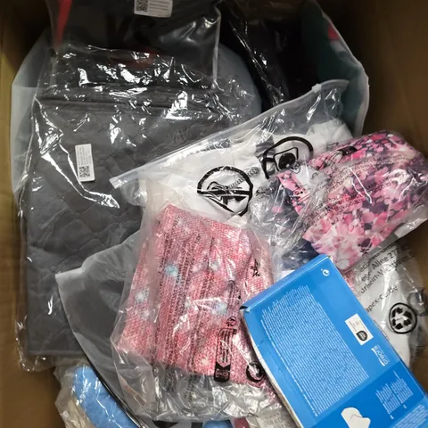 LARGE BOX OF ASSORTED CLOTHING ITEMS IN VARIOUS SIZES, STYLES AND COLOUR 