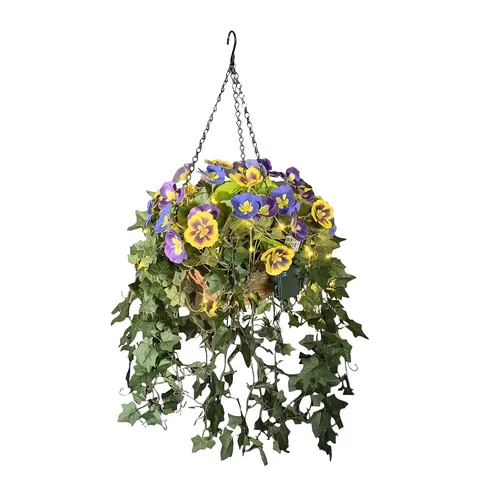 GARDEN REFLECTIONS PRE-LIT FAUX FLORAL &TRAILING IVY HANGING BASKET