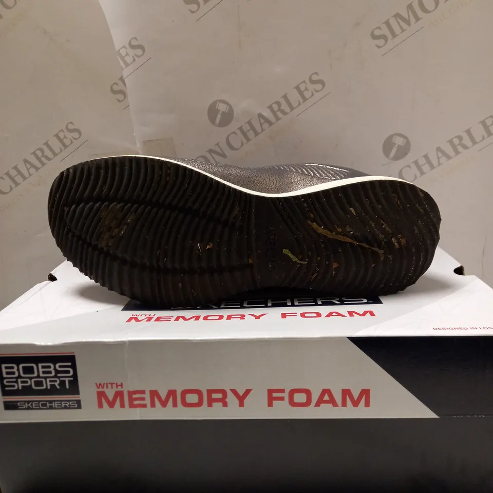 SKECHERS PEWTER EMBELLISHED LACE TRAINERS - SIZE 5.5