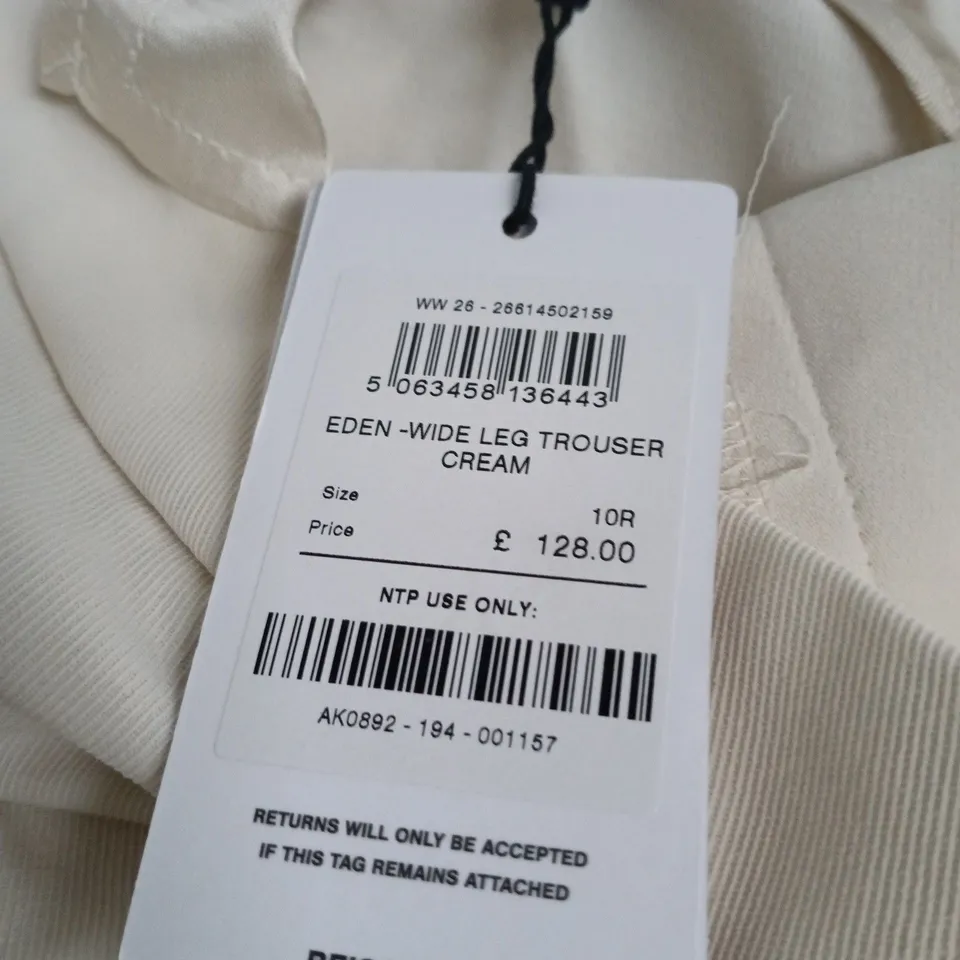 REISS EDEN WIDE-LEG TROUSERS – CREAM, UK 10R (EU 38R, USA 6R)