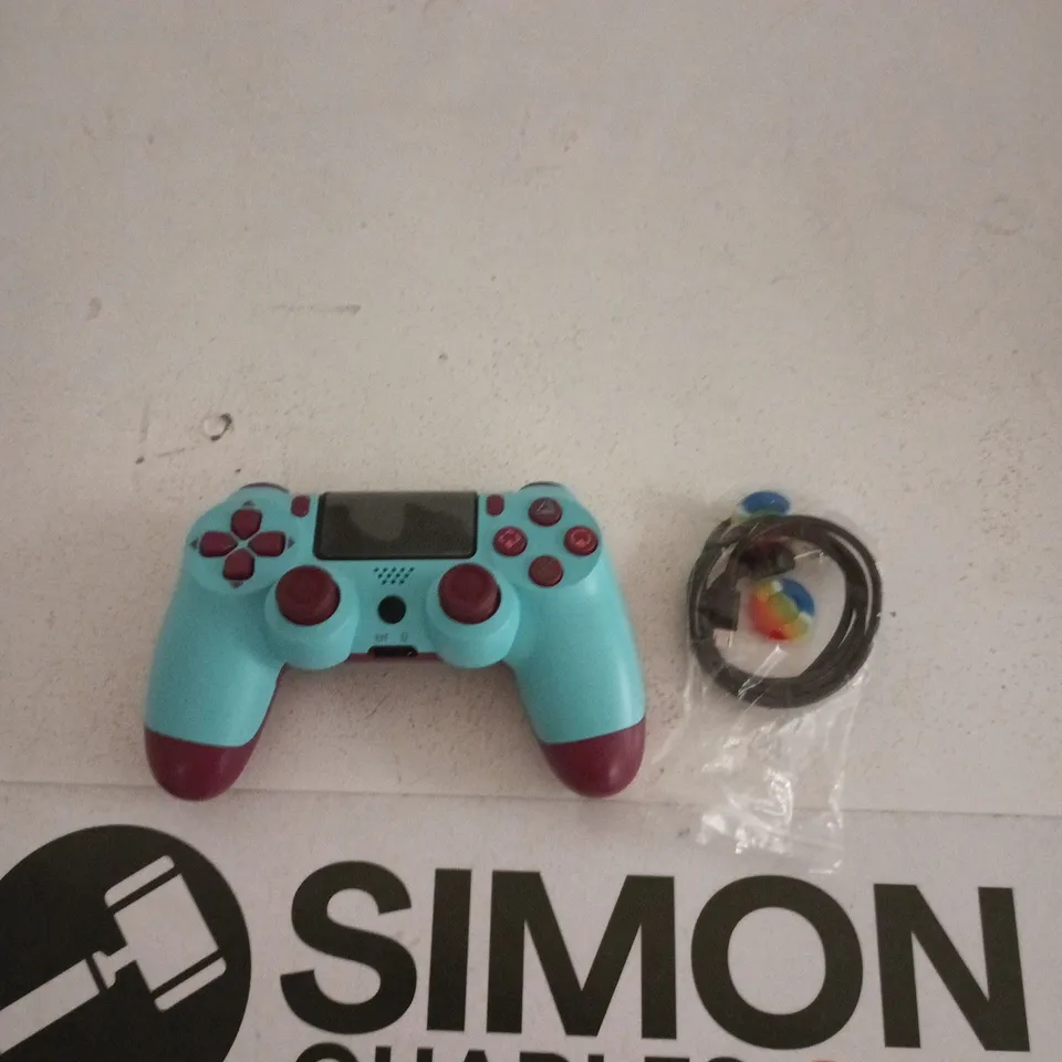 TURQUOISE PLAYSTATION-STYLE WIRELESS CONTROLLER WITH USB CABLE