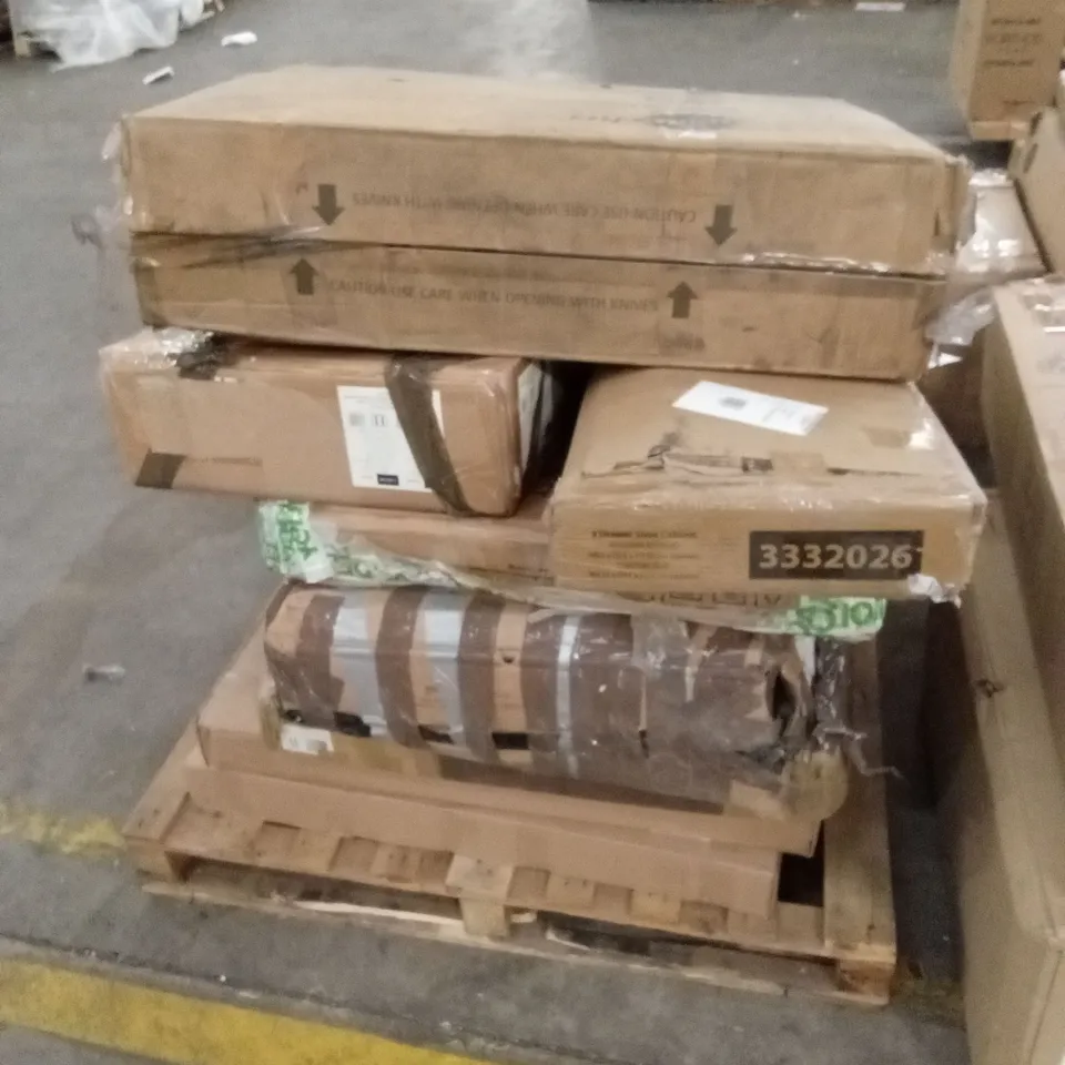 PALLET OF ASSORTED INCOMPLETE DESIGNER FURNITURE PARTS AND PIECES 